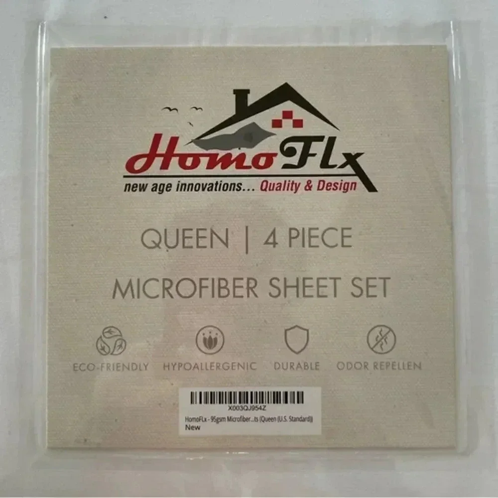HomoFLx Microfiber 1800 Thread Count White  4 Pieces Bed Sheets Set size Queen